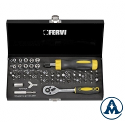 Set Bit Nastavaka i Nasadnih Ključeva s Račnom i Odvijačem 58-dijelni Fervi 0277